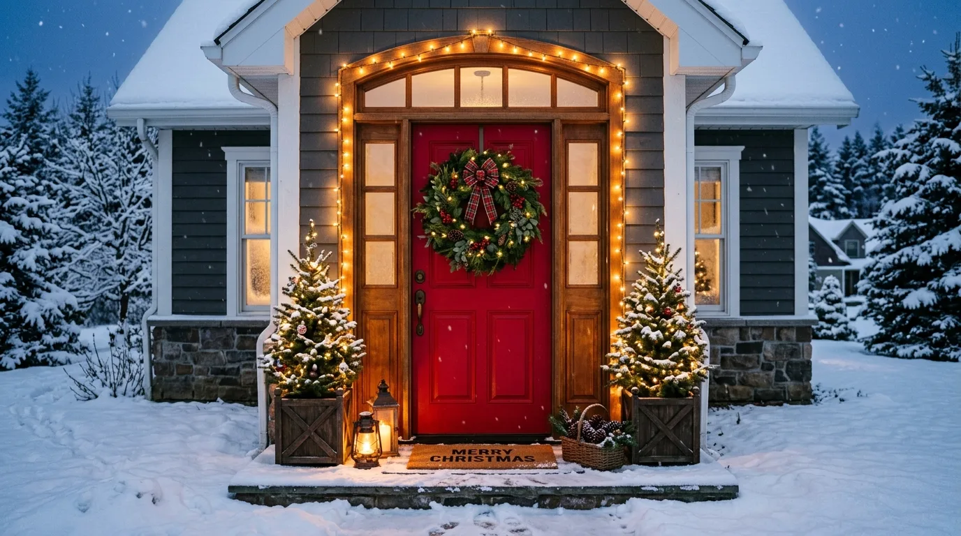 Keep the palette consistent for 14 Festive Christmas Entryway Decor Ideas for a Grand Welcome