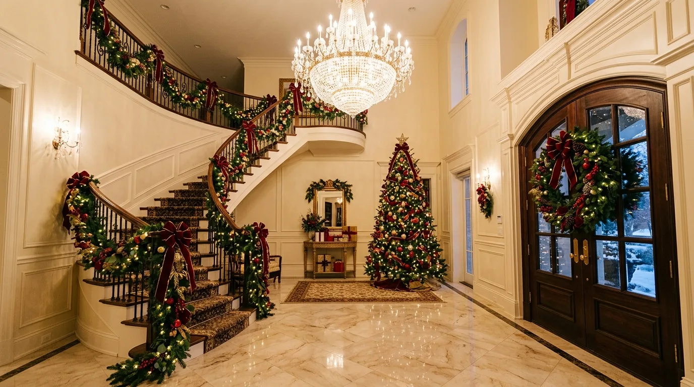 Bring in mini trees for 14 Festive Christmas Entryway Decor Ideas for a Grand Welcome