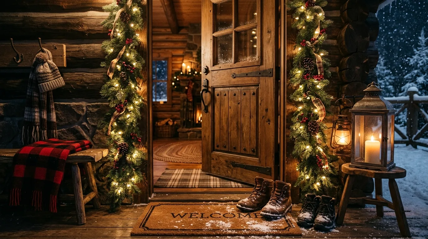 Decorate the console table lightly for 14 Festive Christmas Entryway Decor Ideas for a Grand Welcome