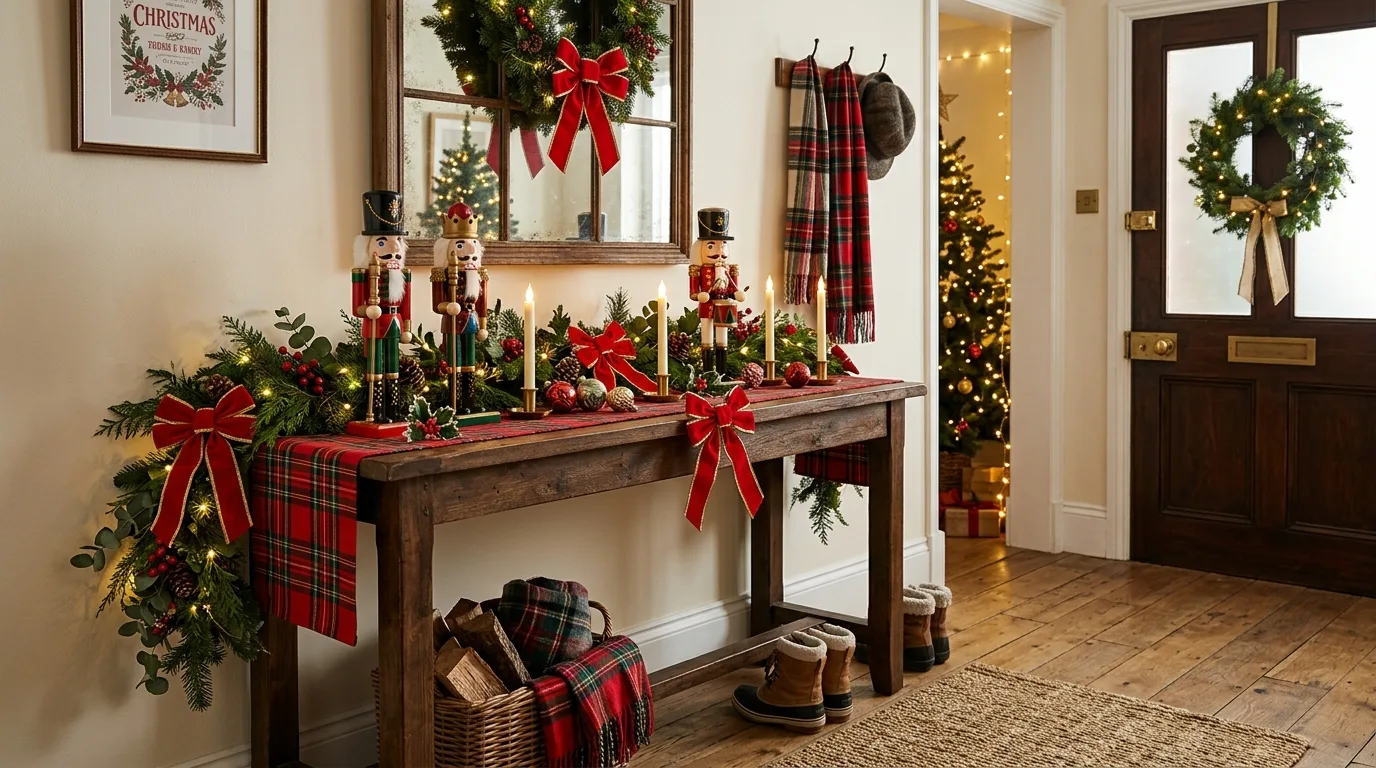 Hang stockings or tags if the space allows for 14 Festive Christmas Entryway Decor Ideas for a Grand Welcome