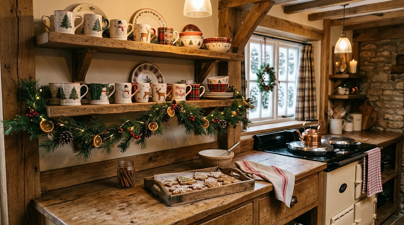 Use seasonal tea towels and linens for 13 Jolly Christmas Kitchen Decor Ideas for Holiday Cooking