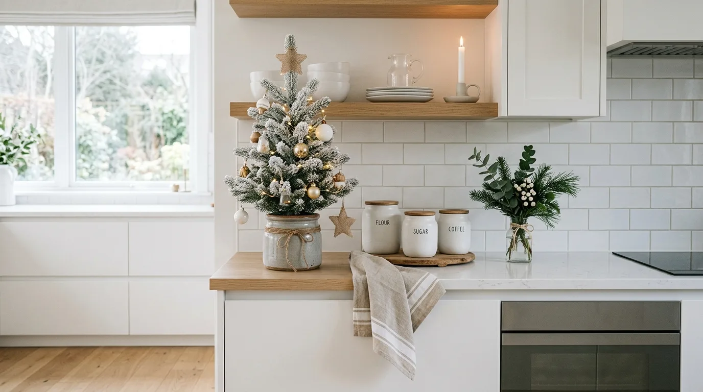 Style a tray with mugs and cocoa for 13 Jolly Christmas Kitchen Decor Ideas for Holiday Cooking