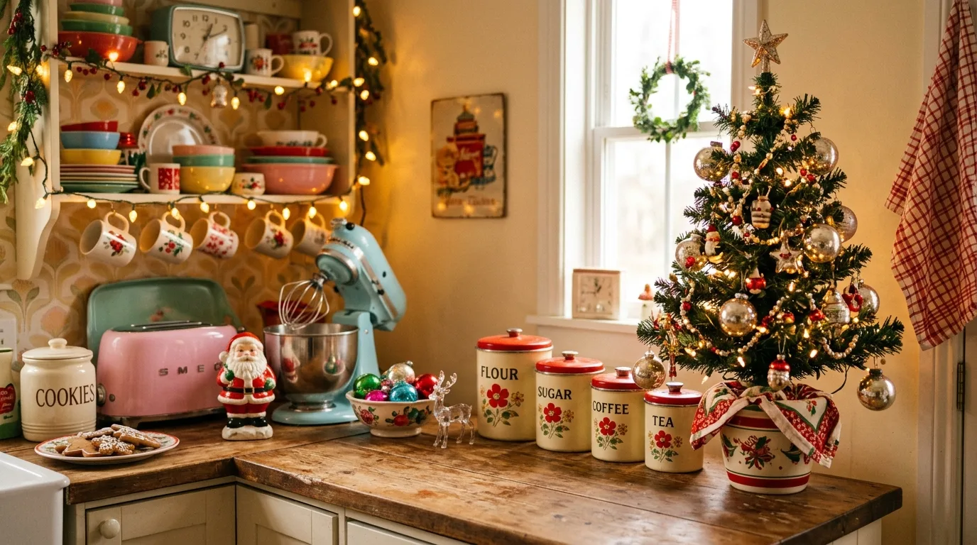 Add warm light with a candle or lamp for 13 Jolly Christmas Kitchen Decor Ideas for Holiday Cooking