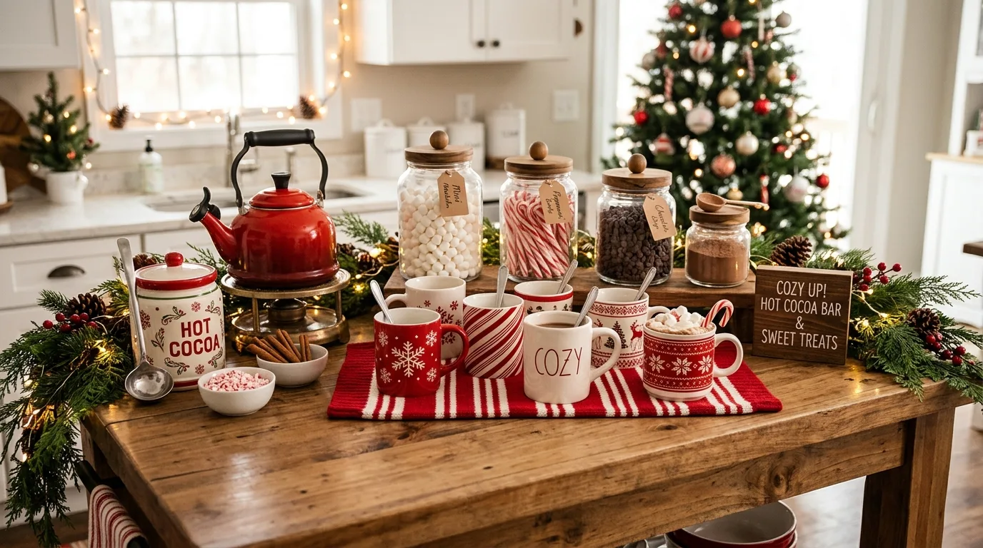 Bring in red or green through practical items for 13 Jolly Christmas Kitchen Decor Ideas for Holiday Cooking