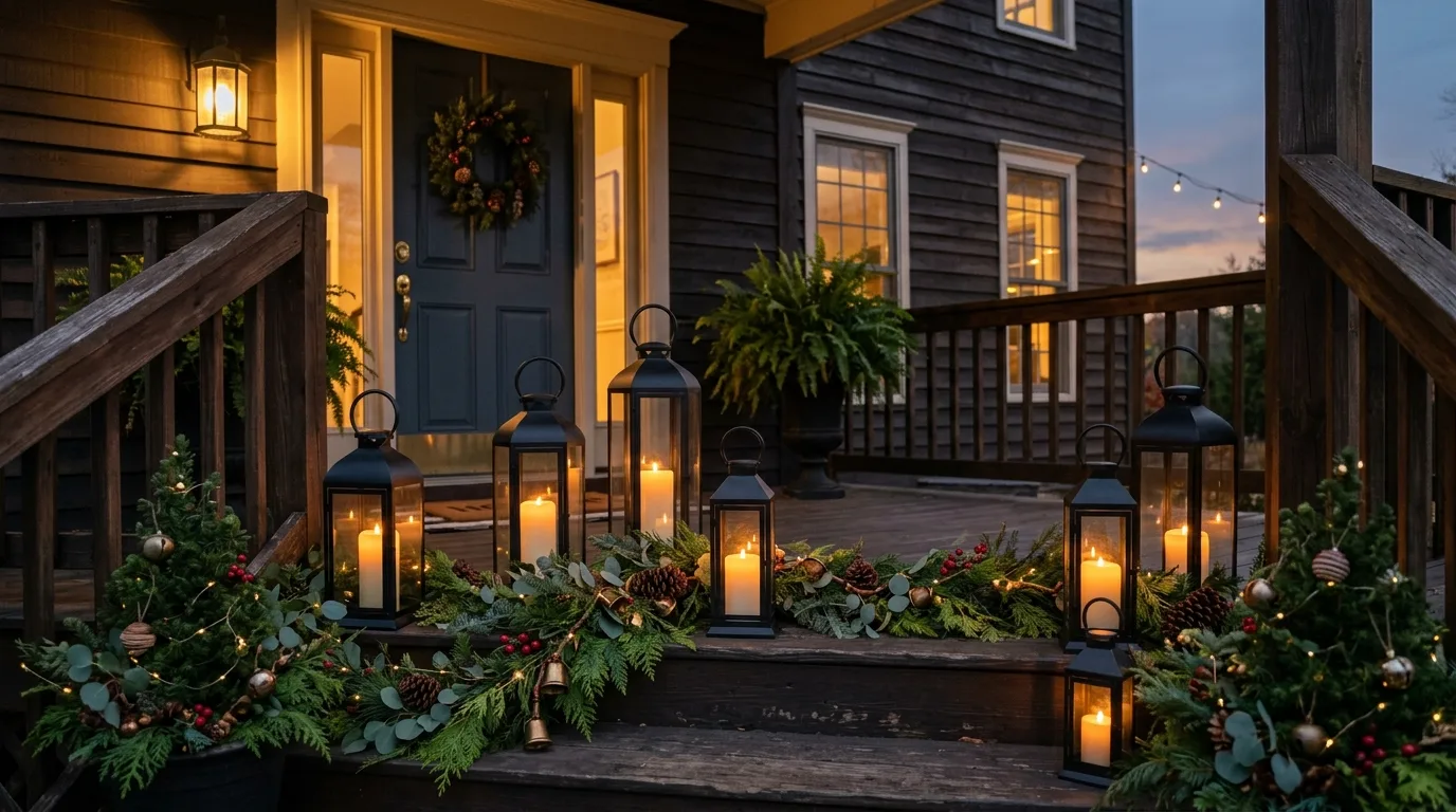 Add bells and ribbon for softness for 11 Magical Christmas Lantern Decor Ideas for a Warm Glow