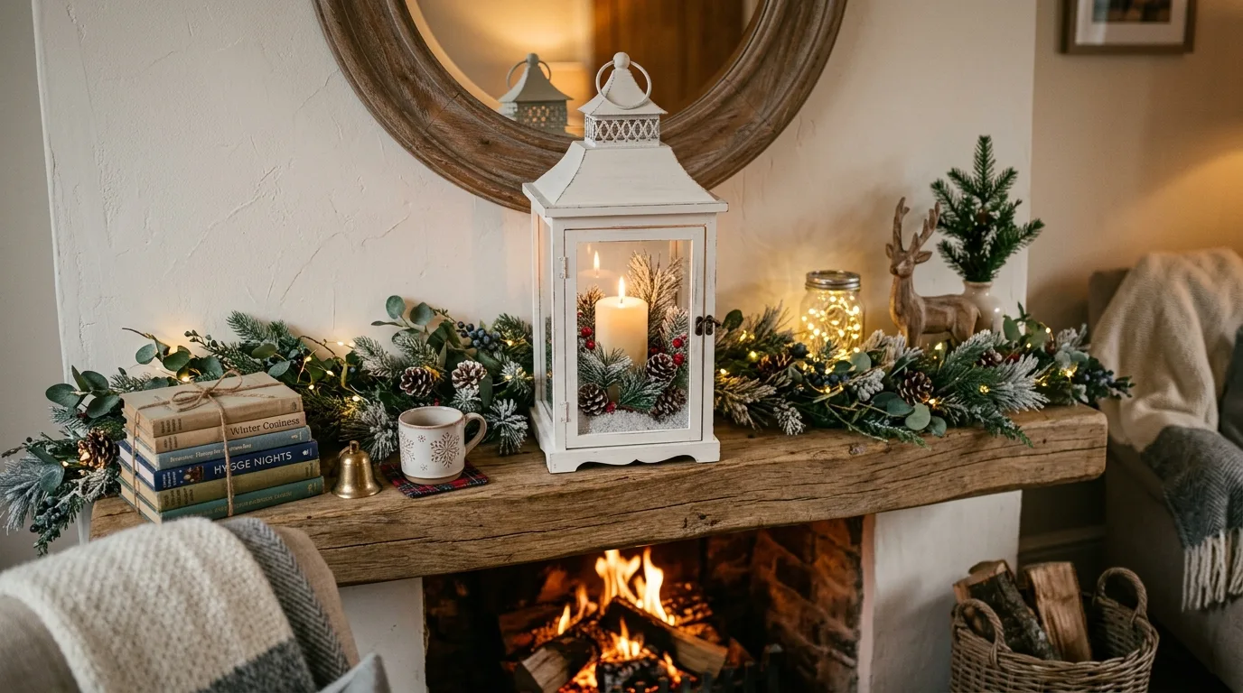 Use faux snow for a winter look for 11 Magical Christmas Lantern Decor Ideas for a Warm Glow