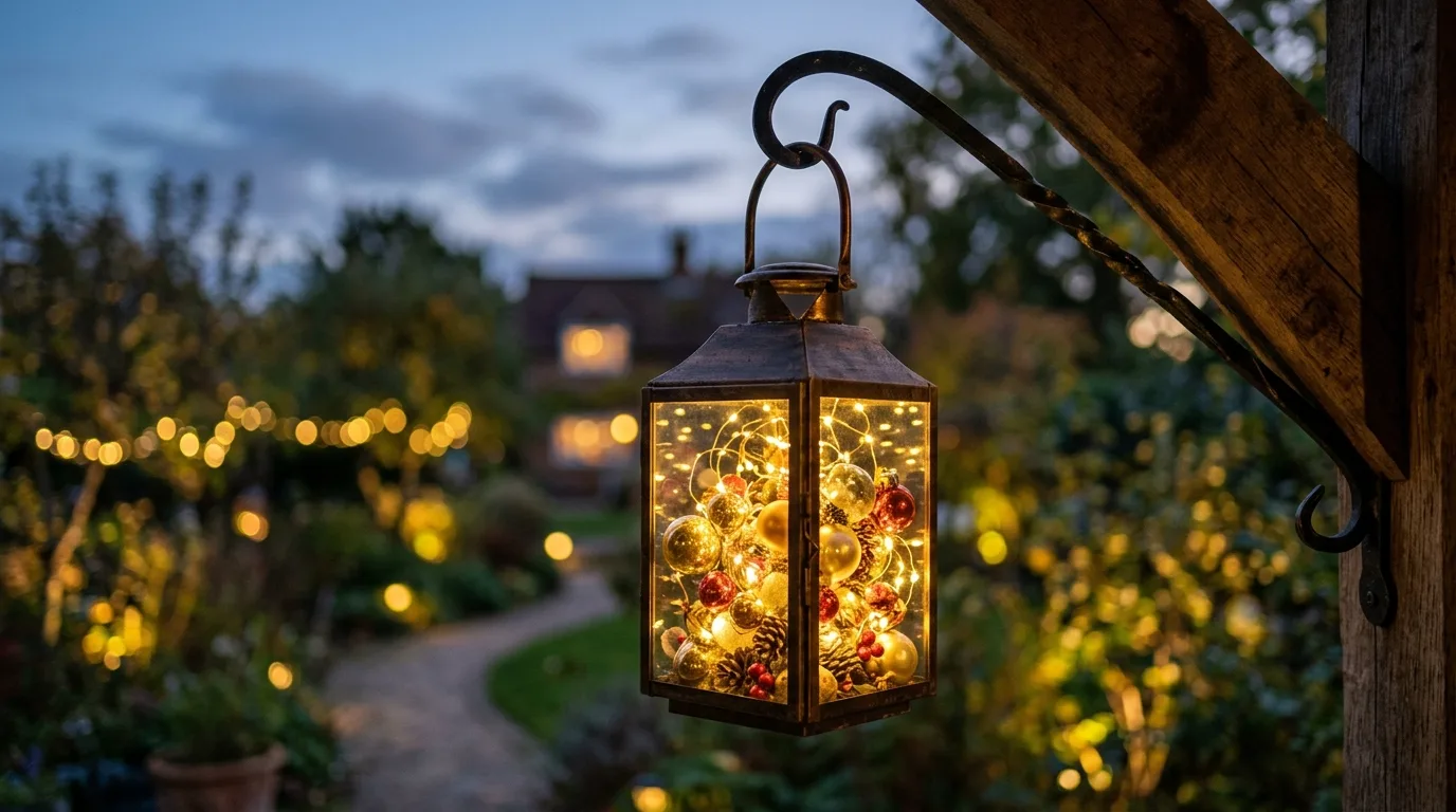 Add pinecones and berries sparingly for 11 Magical Christmas Lantern Decor Ideas for a Warm Glow