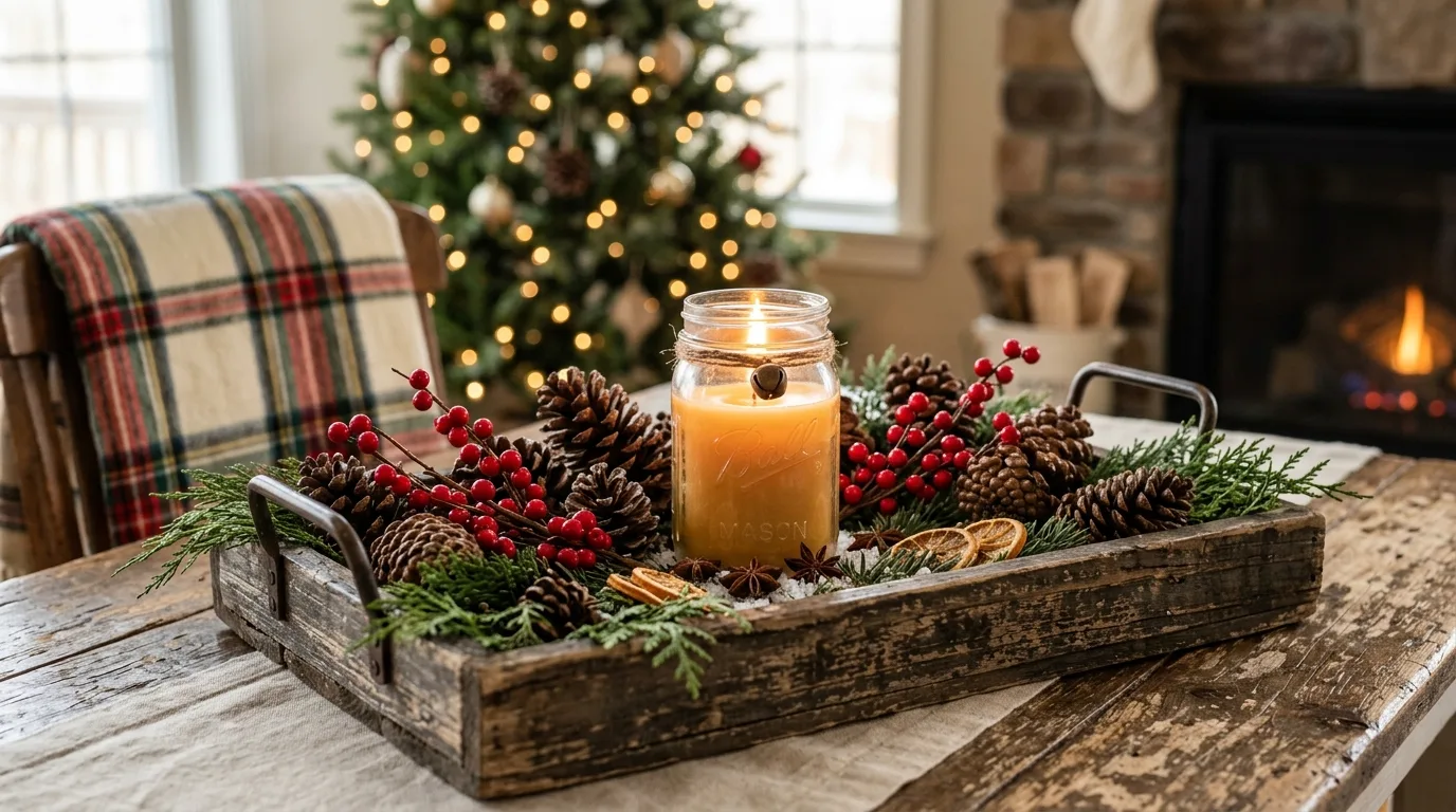 Add a small book or riser for height for 12 Simple Christmas Tray Decor Ideas for Easy Holiday Vignettes