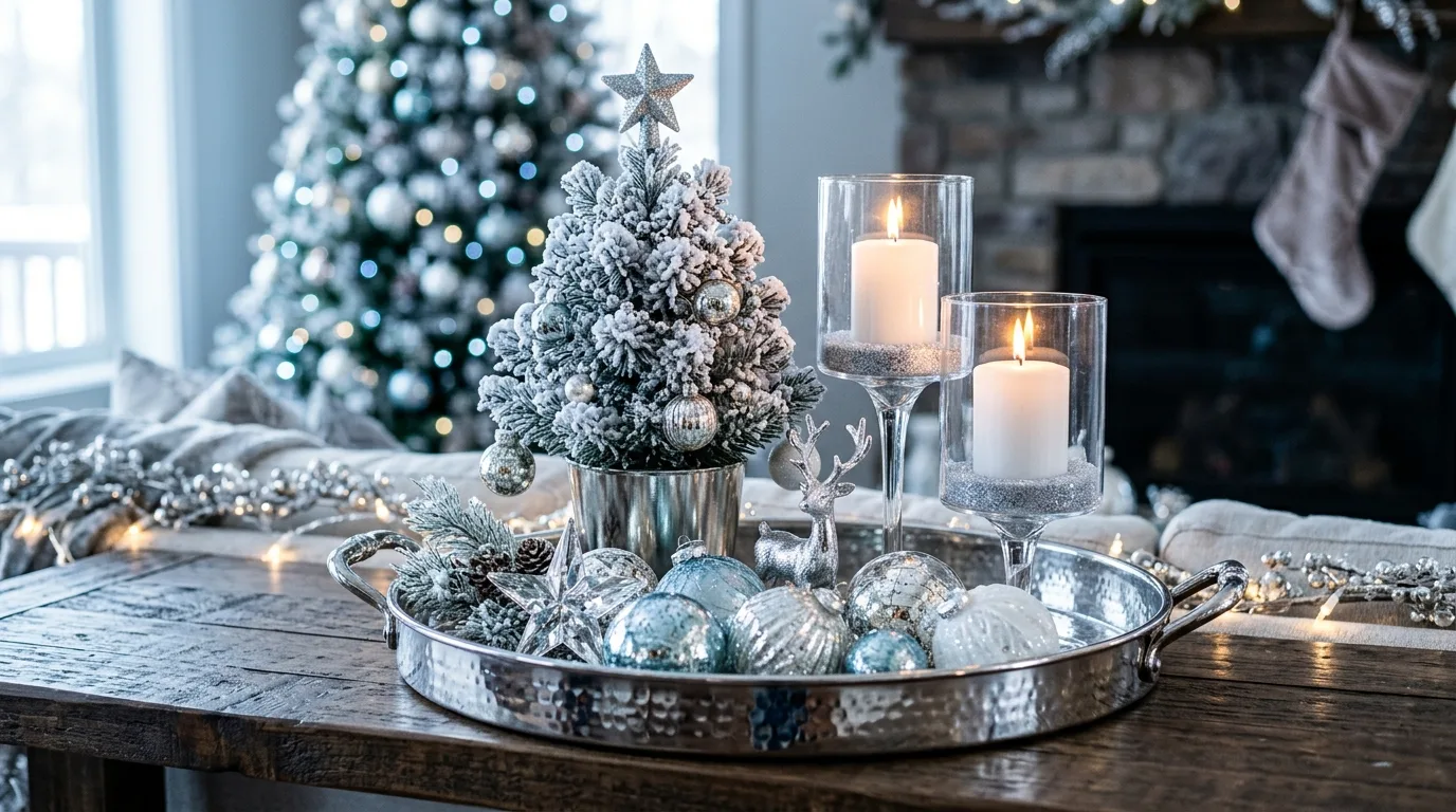 Mix matte and shiny textures for 12 Simple Christmas Tray Decor Ideas for Easy Holiday Vignettes