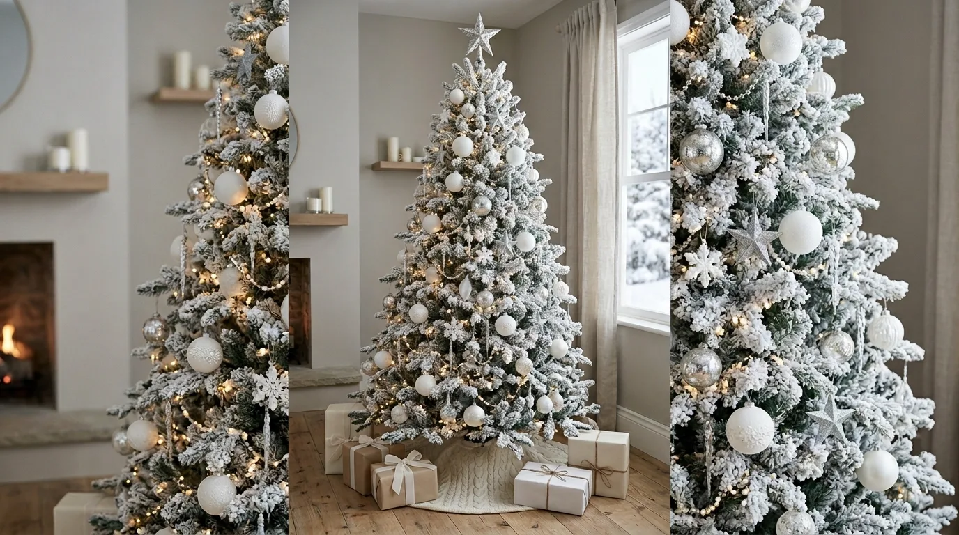 Try snowy neutrals for a softer look for 13 Gorgeous Christmas Tree Decor Ideas and Themes to Try