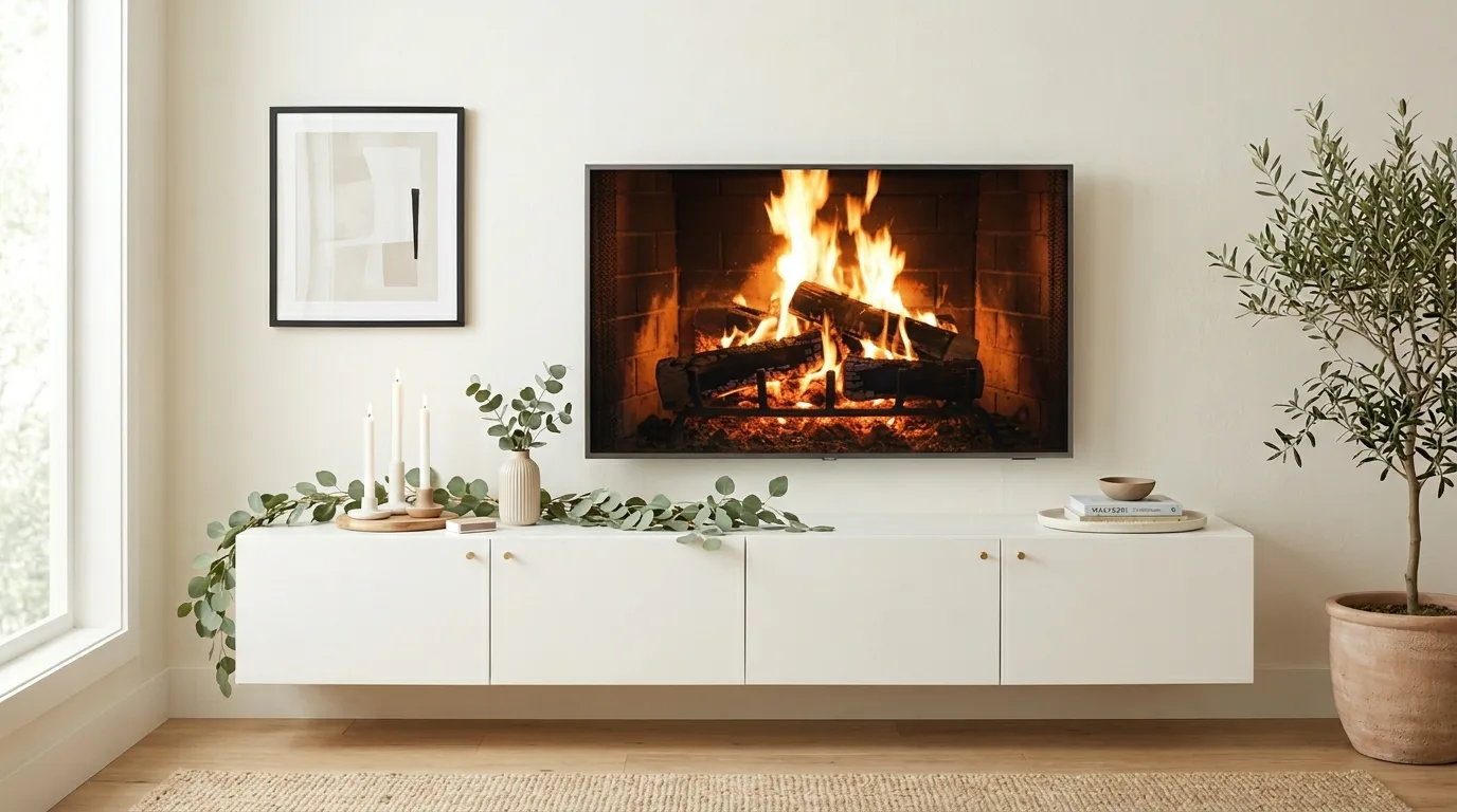 Use lanterns on one or both sides for 10 Clever Christmas TV Stand Decor Ideas to Frame the Fireplace Channel