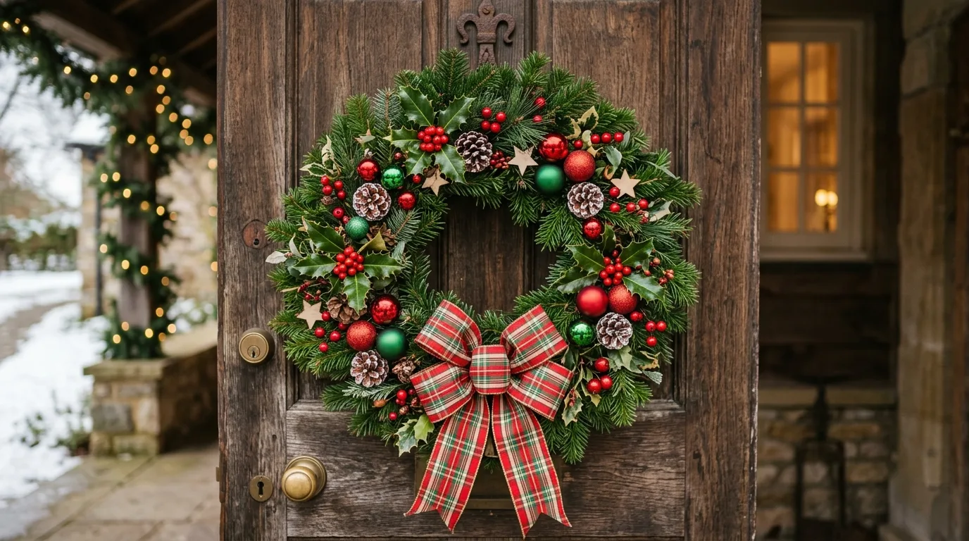 Use flocked greenery for a snowy effect for 12 Stunning Christmas Wreath Decor Ideas for Your Front Door