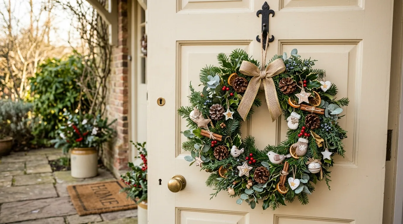 Mix in ornaments carefully for 12 Stunning Christmas Wreath Decor Ideas for Your Front Door