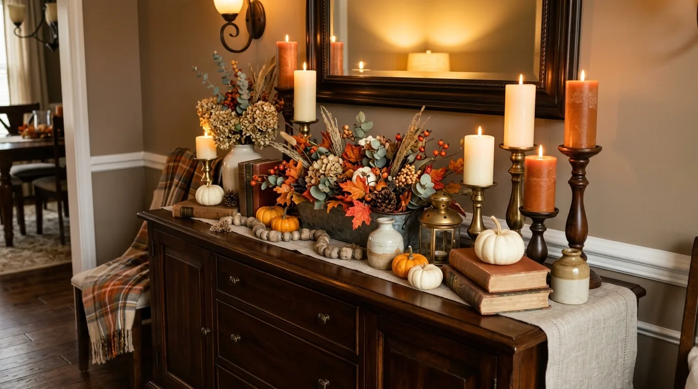Style a sideboard or buffet area for 11 Classic Thanksgiving Decor Ideas for a Warm Family Gathering
