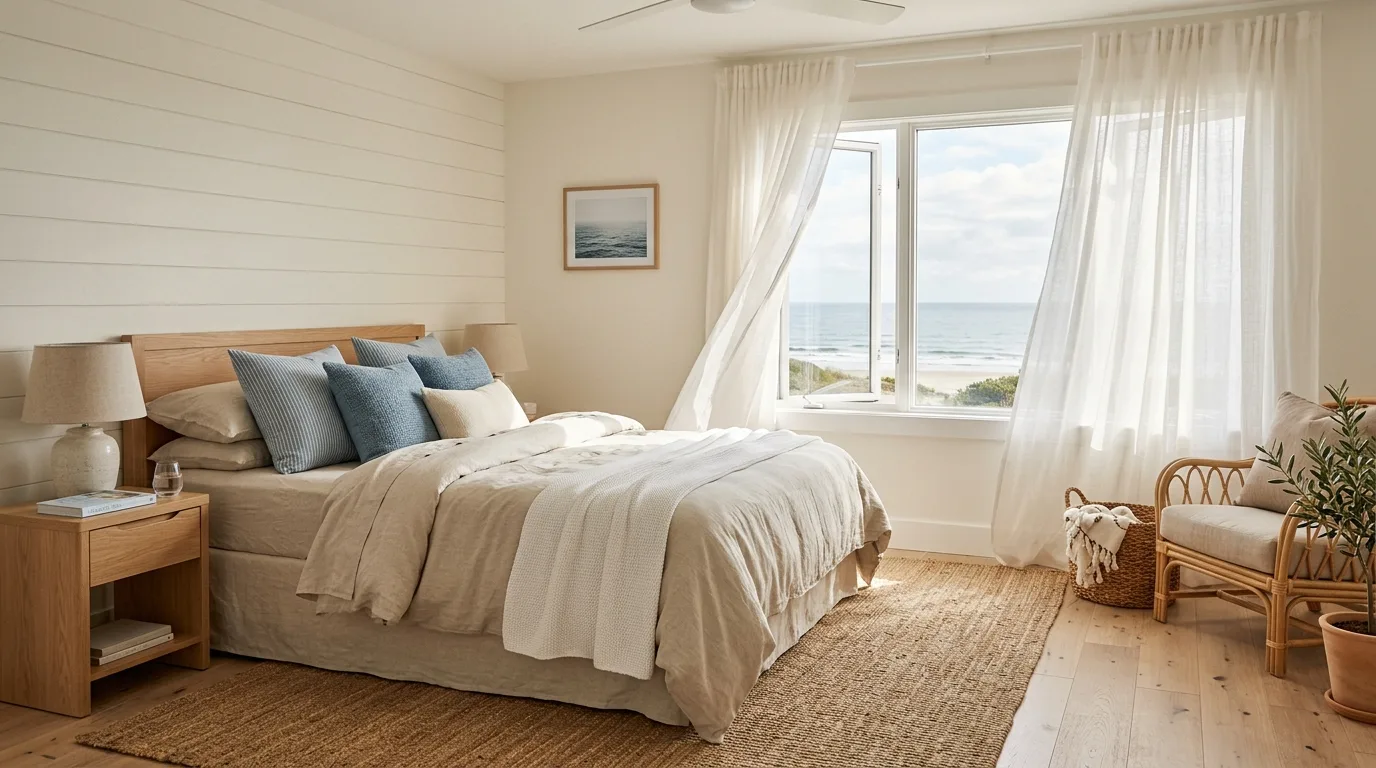 Bring in natural fiber rugs and baskets for 10 Breezy Coastal Farmhouse Decor Ideas for a Relaxed Vibe