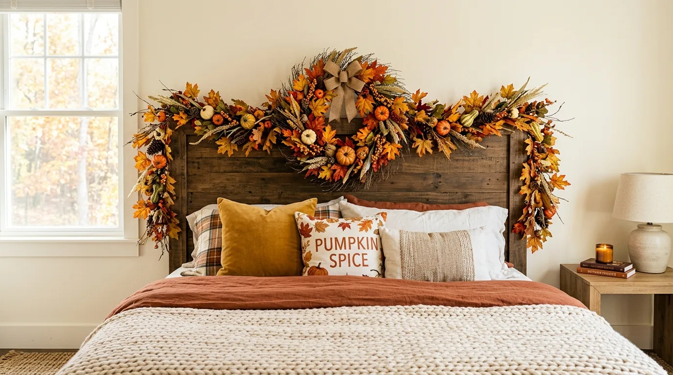 Finish with a simple wreath or garland for 11 Cozy Fall Bedroom Ideas for a Warm Autumn Retreat