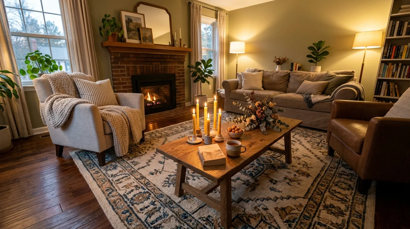 Use a warm rug underfoot for 10 Cozy Hygge Living Room Ideas for Ultimate Comfort