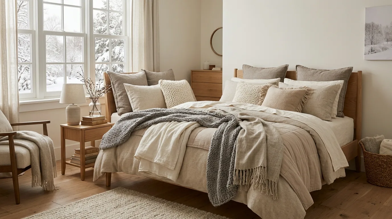 Use evergreen or winter greenery sparingly for 13 Cozy Winter Decor Ideas to Enjoy After the Holidays