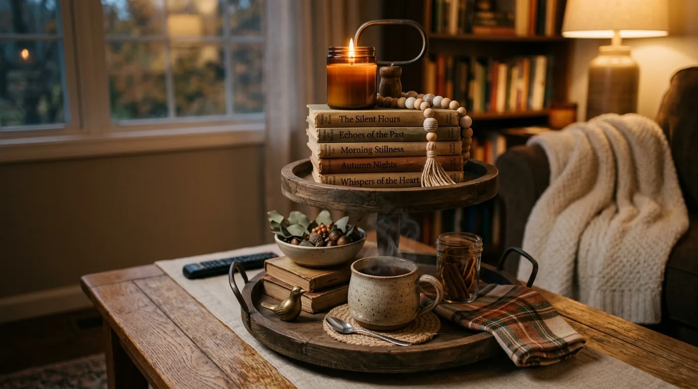 Keep the arrangement edited for 11 Cozy Winter Tray Decor Ideas for a Hygge Home Vibe