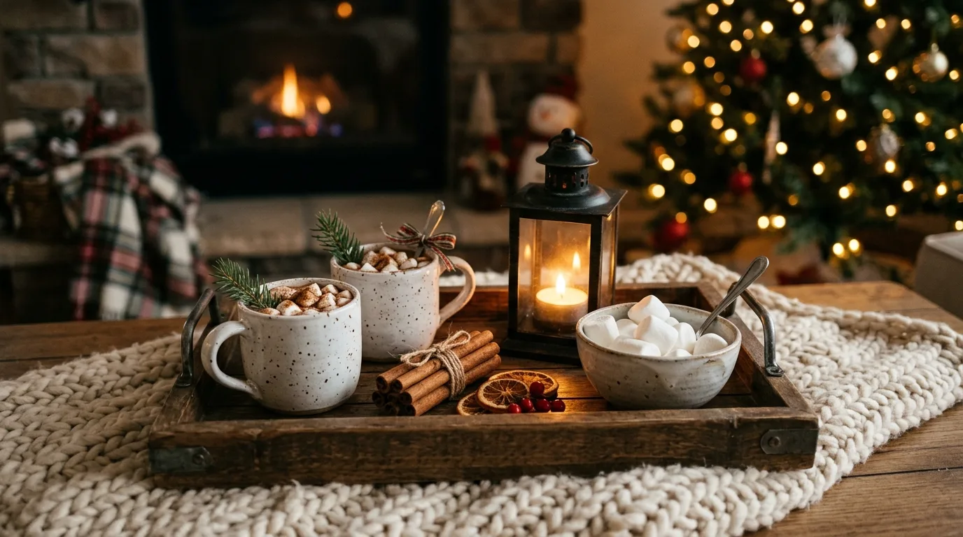 Use books to build layers for 11 Cozy Winter Tray Decor Ideas for a Hygge Home Vibe
