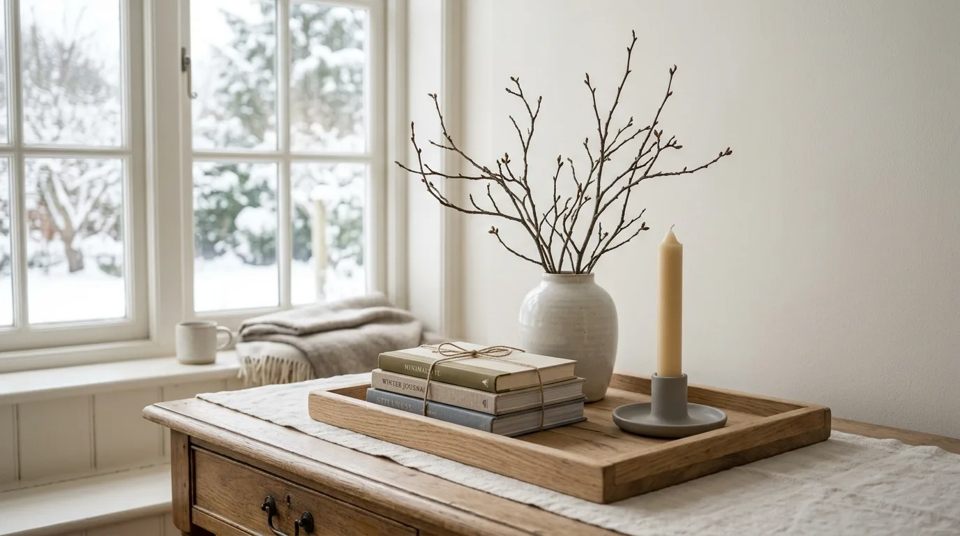Include pinecones or wood beads for 11 Cozy Winter Tray Decor Ideas for a Hygge Home Vibe