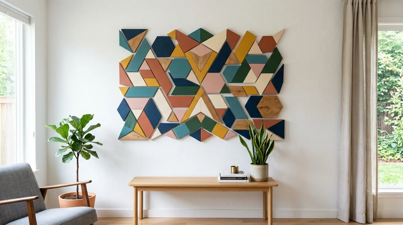 Try geometric painted wood art for 14 Creative DIY Wall Art Ideas to Decorate on a Dime