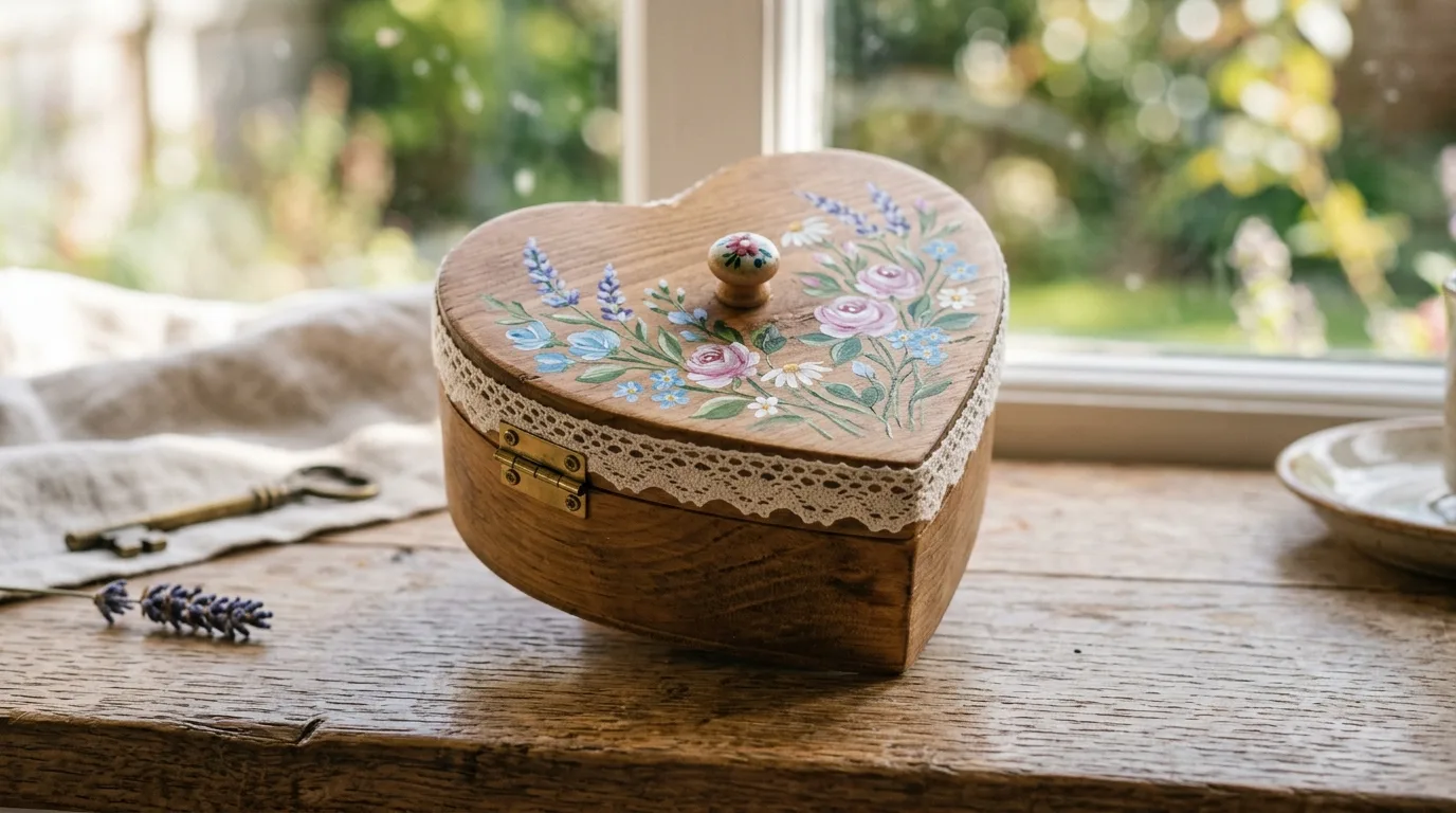 Decorate a heart-shaped trinket box for 13 Cute Valentine Wood Crafts to Make with Love