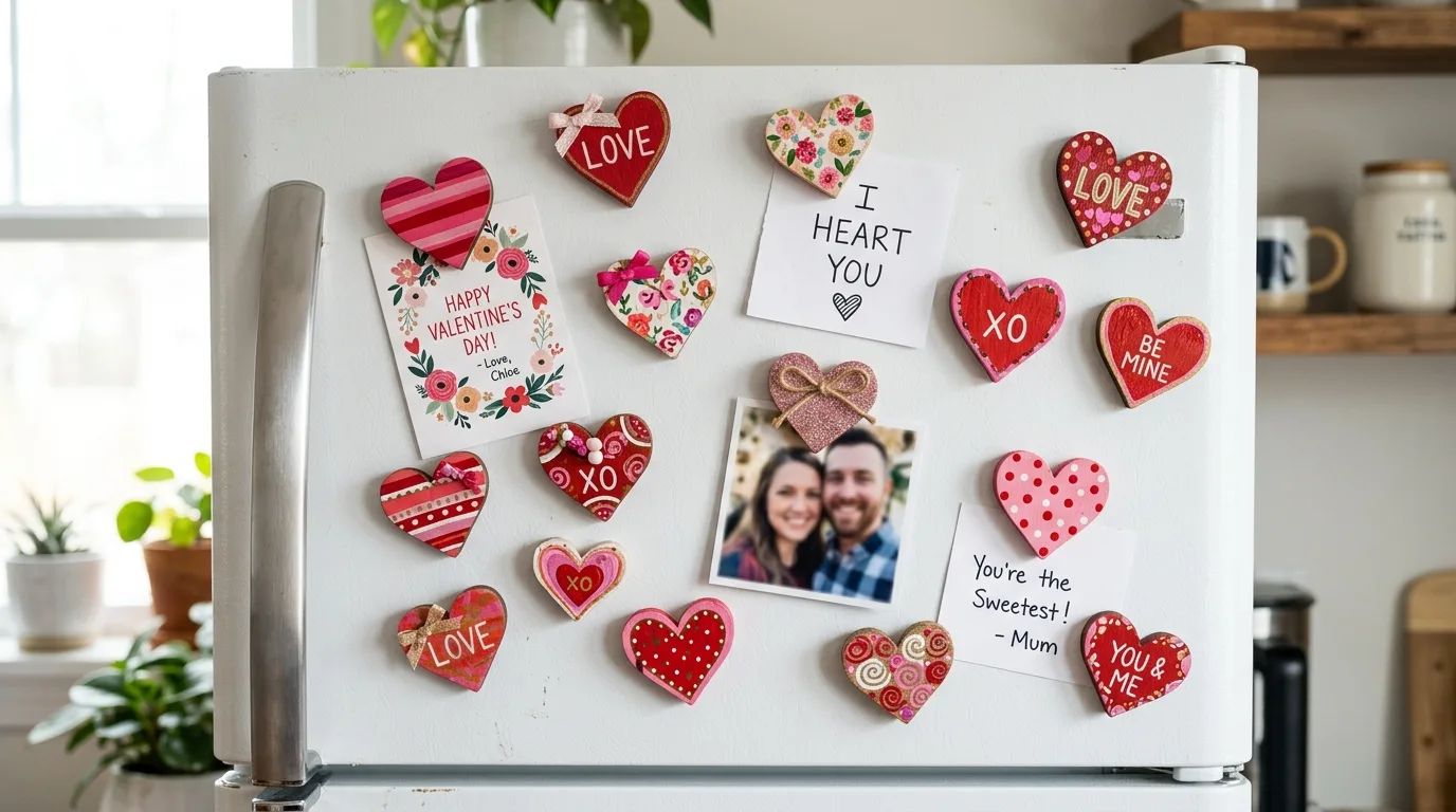 Use heart magnets for cheerful everyday decor for 13 Cute Valentine Wood Crafts to Make with Love