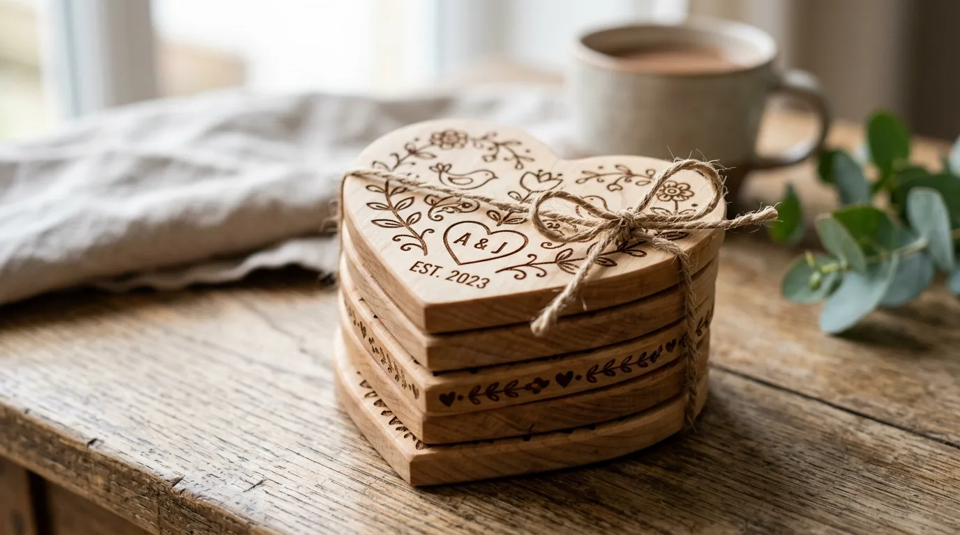 Make heart coasters with engraved details for 13 Cute Valentine Wood Crafts to Make with Love