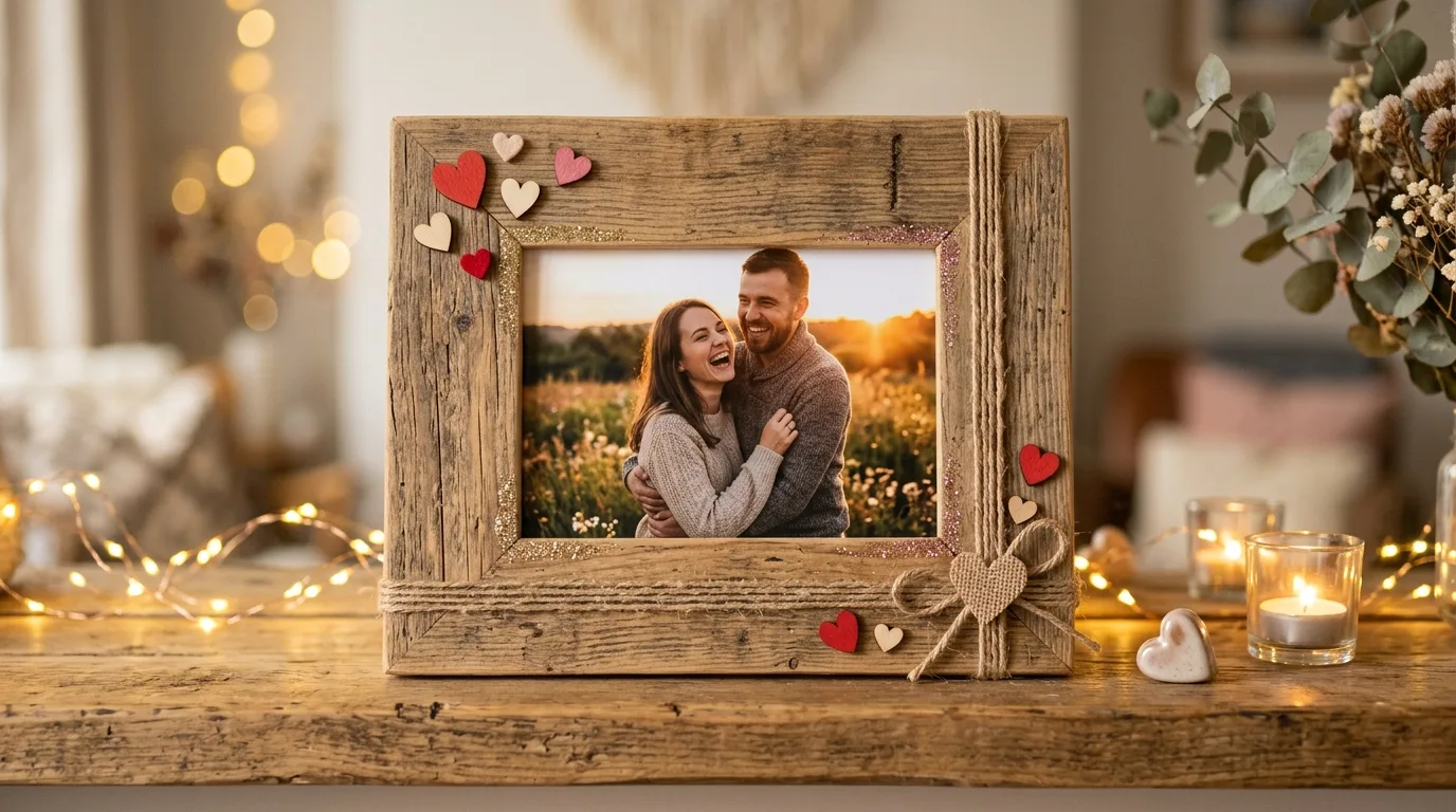 Dress up a rustic picture frame for 13 Cute Valentine Wood Crafts to Make with Love