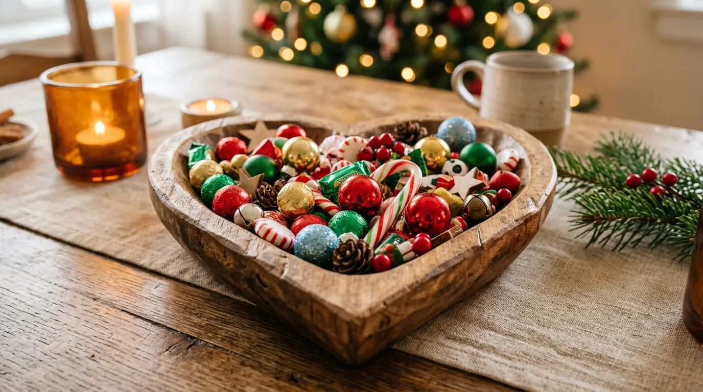 Use a carved bowl as a centerpiece for 13 Cute Valentine Wood Crafts to Make with Love