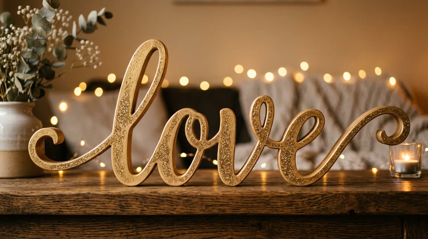 Cut a cursive love sign for sparkle for 13 Cute Valentine Wood Crafts to Make with Love