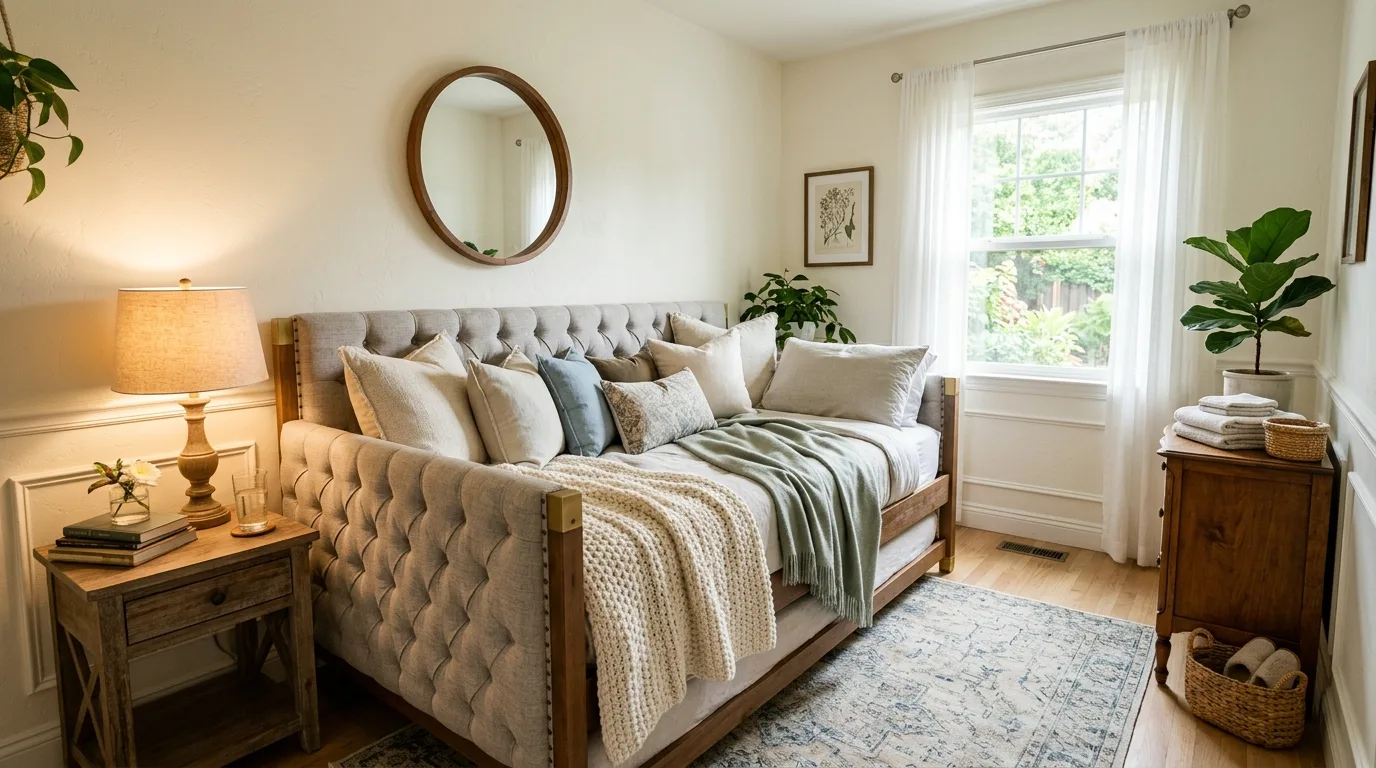 Repeat the storage idea in the styling for 12 Smart Daybed Room Ideas for Small Spaces and Guests
