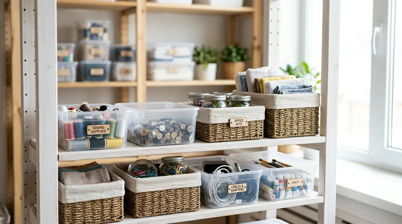 Contain small items in bins and baskets for 13 Life-Changing Tips on How to Declutter Your Home Fast