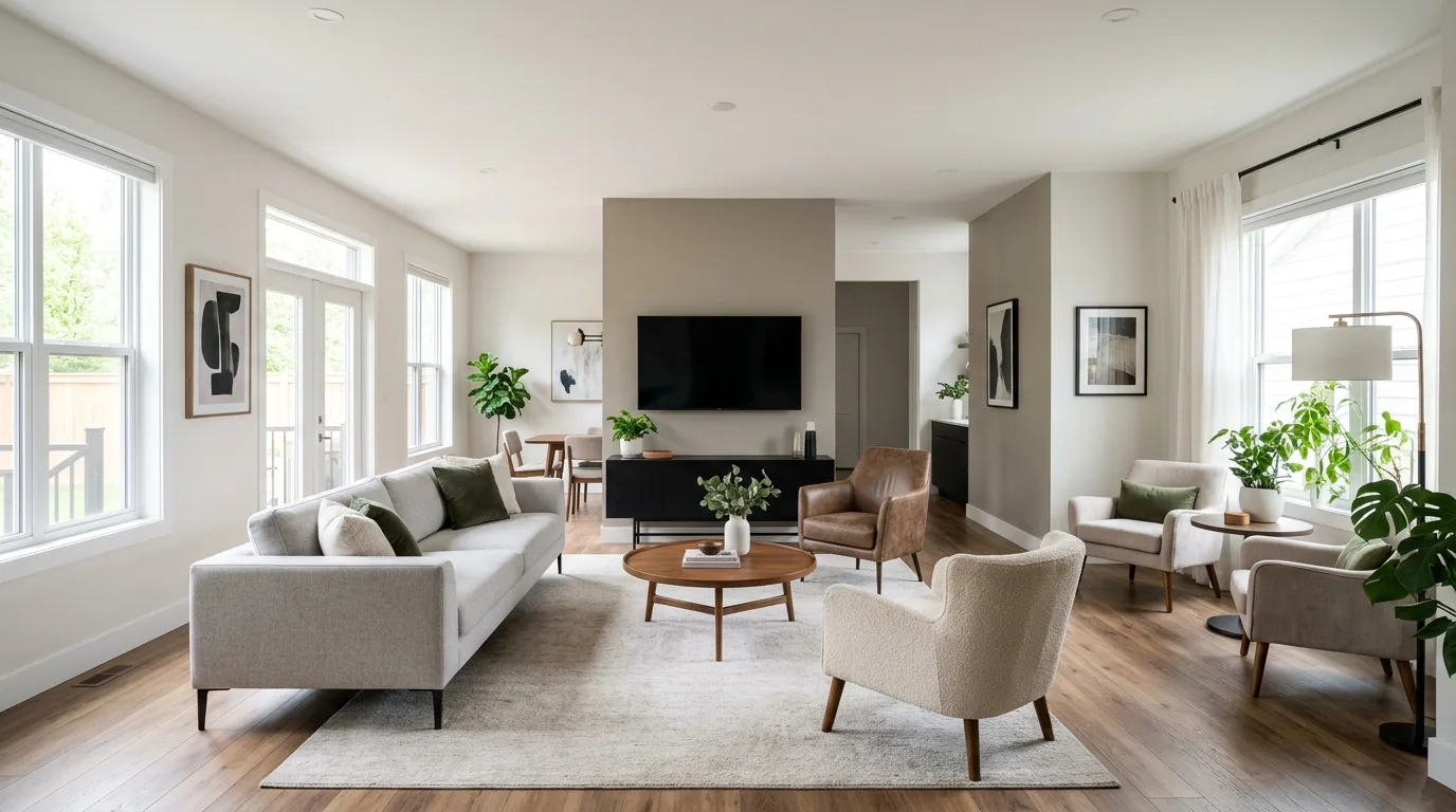 Define the seating layout before styling for 12 Essential Tips on How to Decorate a Living Room from Scratch