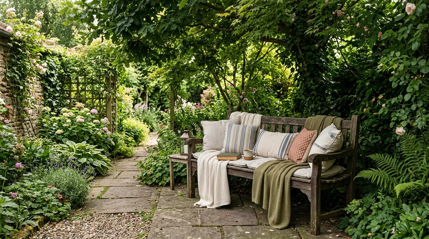 Use a bench in a shady garden spot for 13 Simple DIY Backyard Relaxation Ideas for a Staycation Vibe