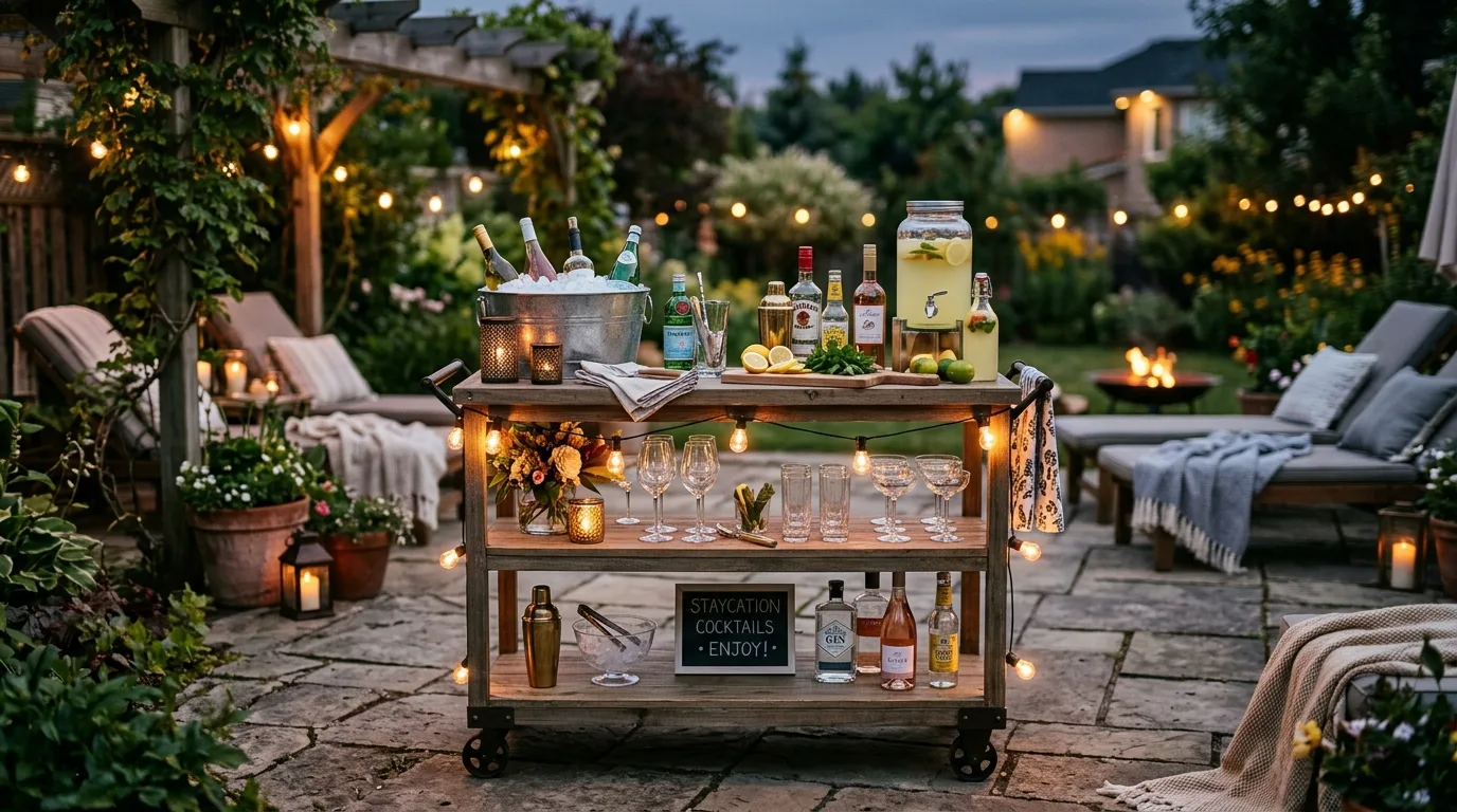 Set up a portable drink station for 13 Simple DIY Backyard Relaxation Ideas for a Staycation Vibe