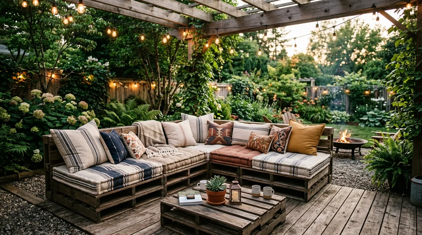Repurpose pallets into an outdoor sofa for 13 Simple DIY Backyard Relaxation Ideas for a Staycation Vibe