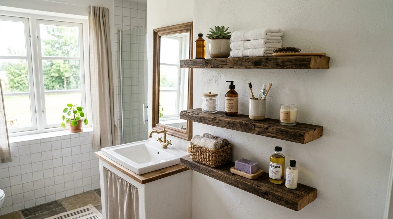 Build a few floating shelves for 11 Easy DIY Bathroom Ideas for a Weekend Makeover