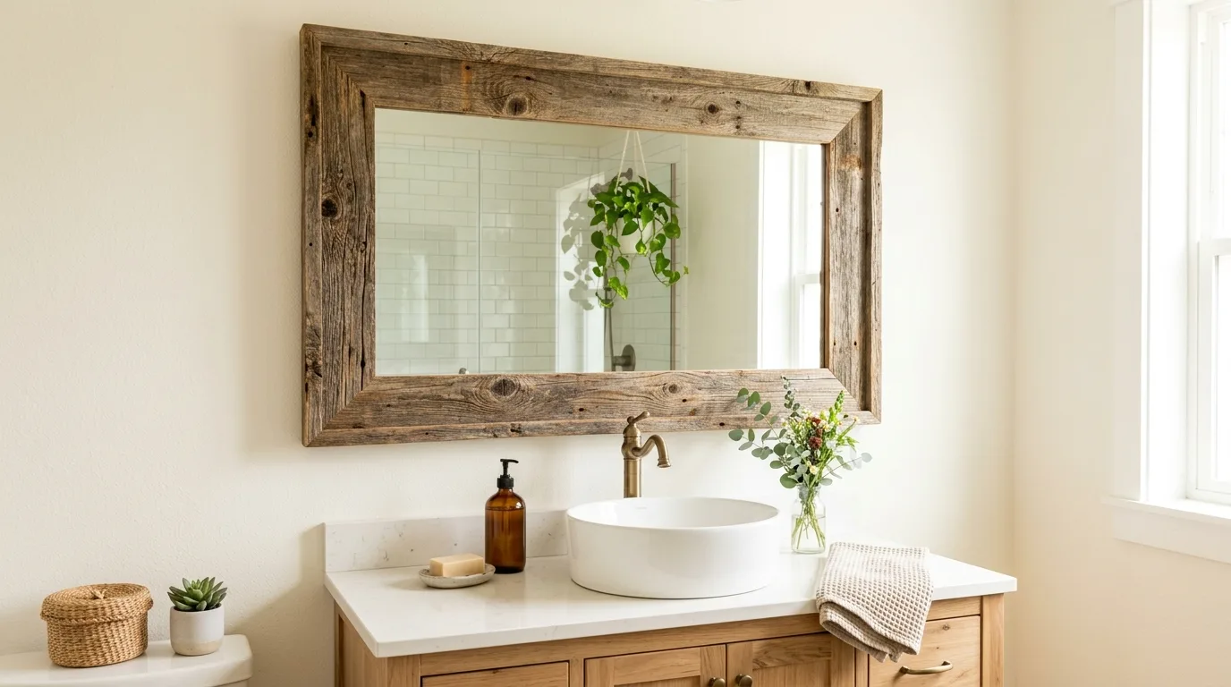 Frame the vanity mirror for 11 Easy DIY Bathroom Ideas for a Weekend Makeover