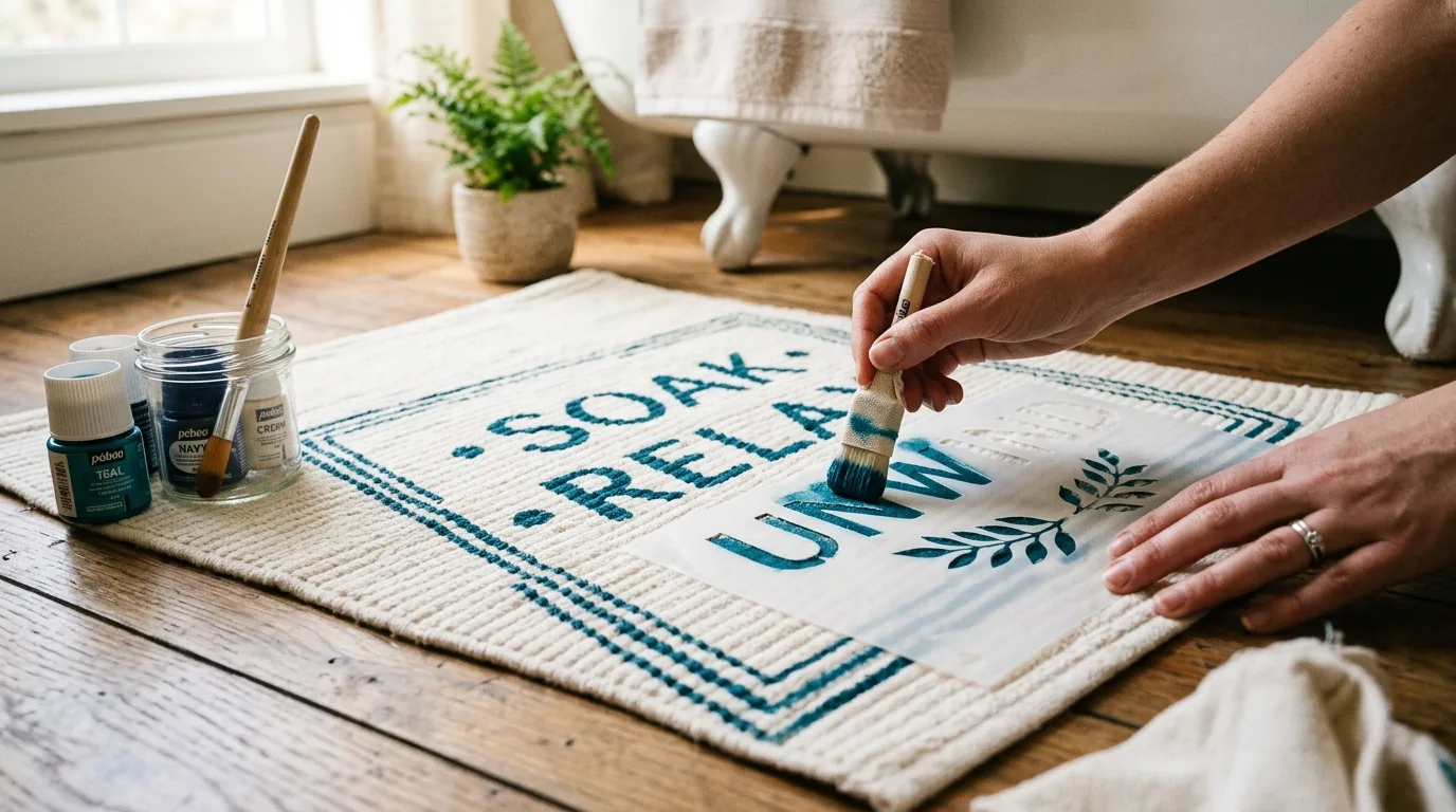 Customize a plain bath mat for 11 Easy DIY Bathroom Ideas for a Weekend Makeover