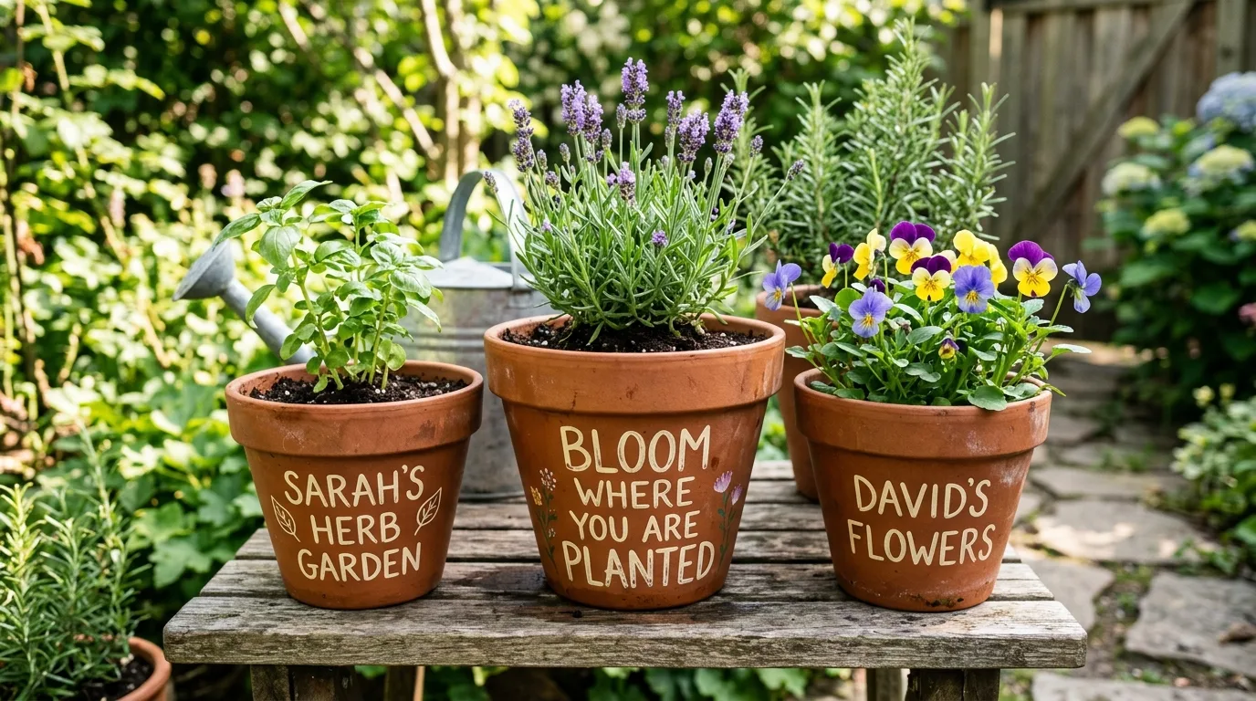 Personalize pots with names or quotes for 13 Adorable DIY Clay Flower Pot Crafts for Garden Lovers