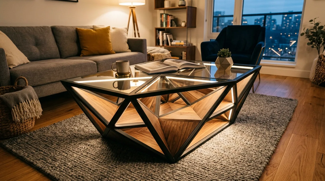 Use angular panels for a geometric look for 14 Unique DIY Coffee Tables to Build on a Weekend