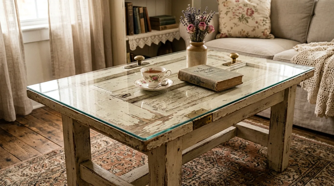 Repurpose an old door for vintage charm for 14 Unique DIY Coffee Tables to Build on a Weekend