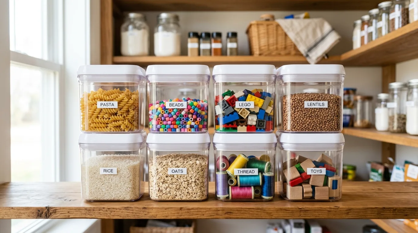 Use clear lidded containers in the pantry for 11 Amazing DIY Dollar Tree Storage Solutions for Every Room