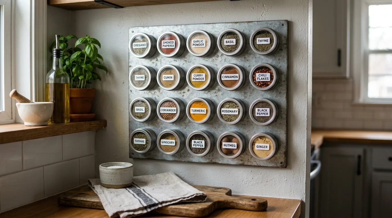 Create a magnetic spice station for 11 Amazing DIY Dollar Tree Storage Solutions for Every Room