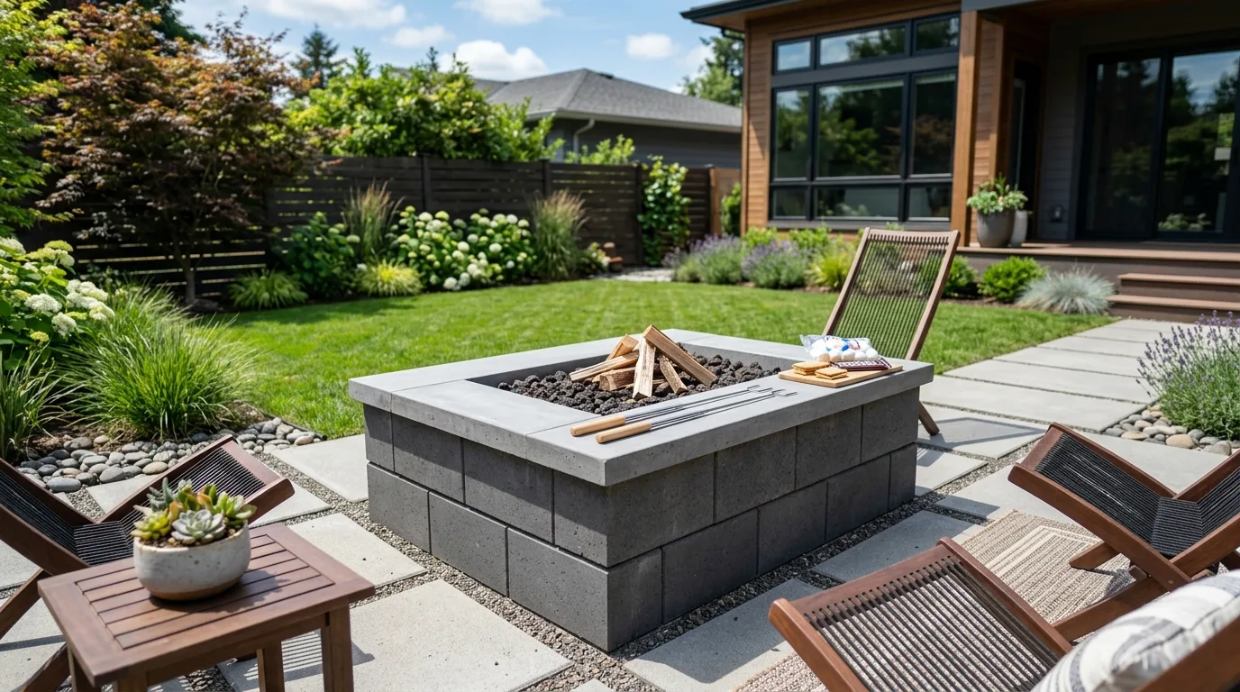 Try concrete block for a simple modern build for 14 Creative DIY Fire Pit Ideas for Backyard S'mores Nights