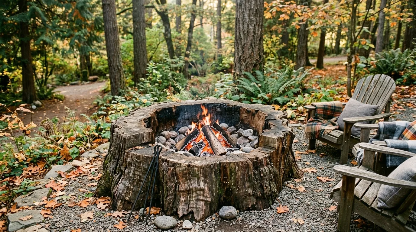 Let natural materials shape the mood for 14 Creative DIY Fire Pit Ideas for Backyard S'mores Nights