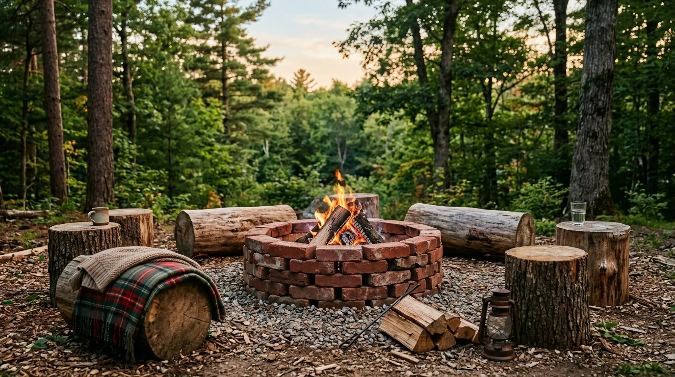 Use brick for a budget-friendly rustic style for 14 Creative DIY Fire Pit Ideas for Backyard S'mores Nights