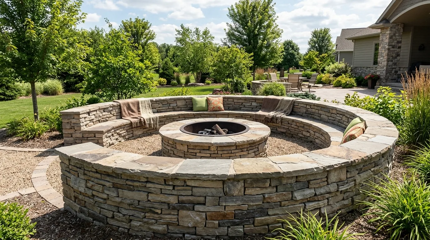 Build in a seating wall if you want permanence for 14 Creative DIY Fire Pit Ideas for Backyard S'mores Nights